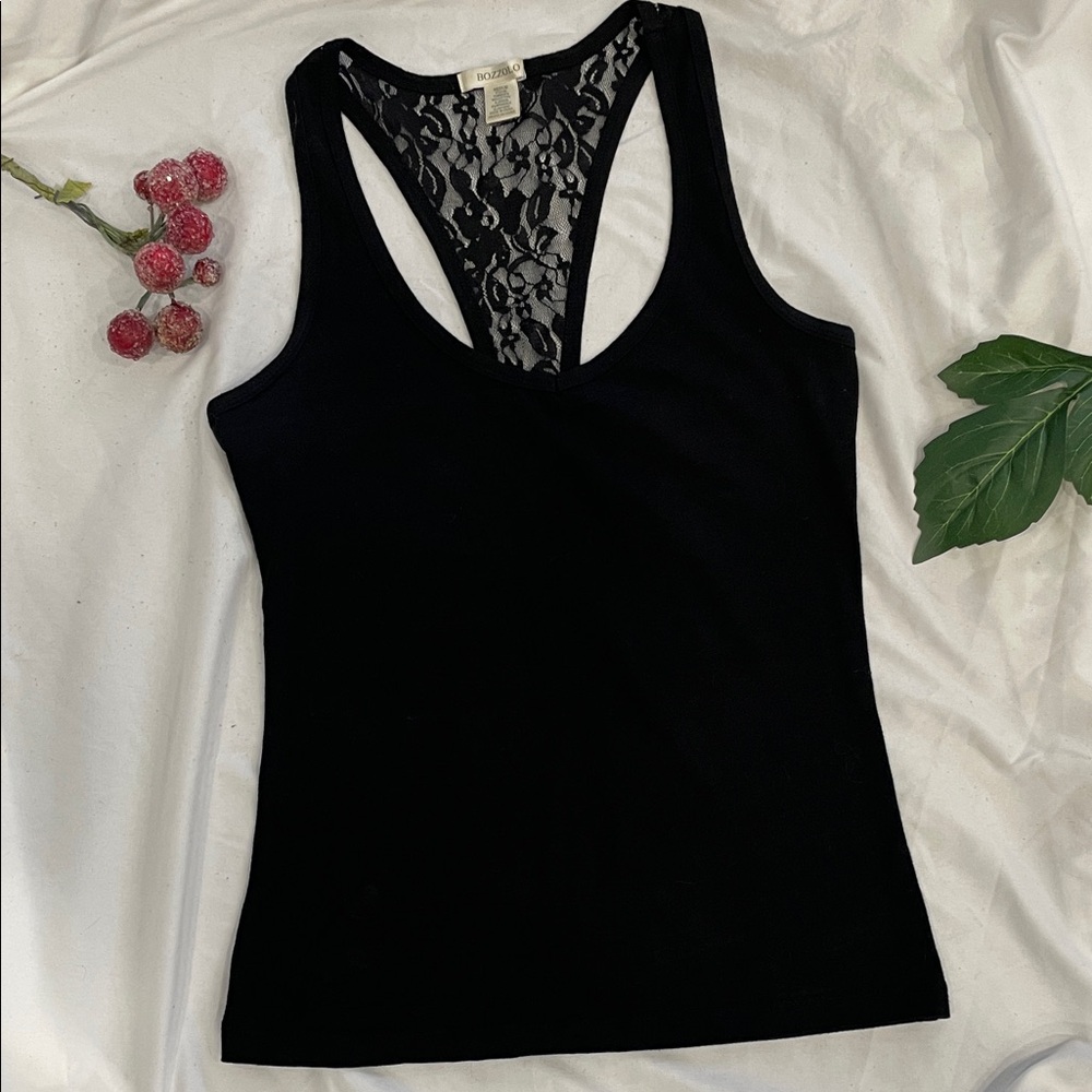 Bozzolo Black Cotton Tank with Lace Accent Size M